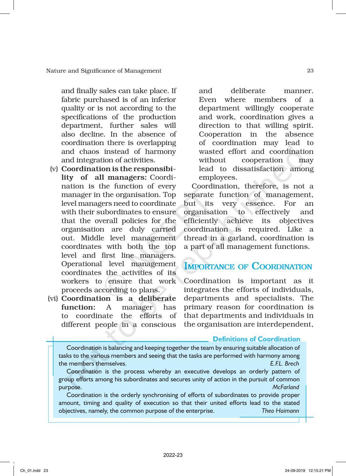 NCERT Book for Class 12 Business Studies Chapter 1 Nature and Significance of Management - Page 23
