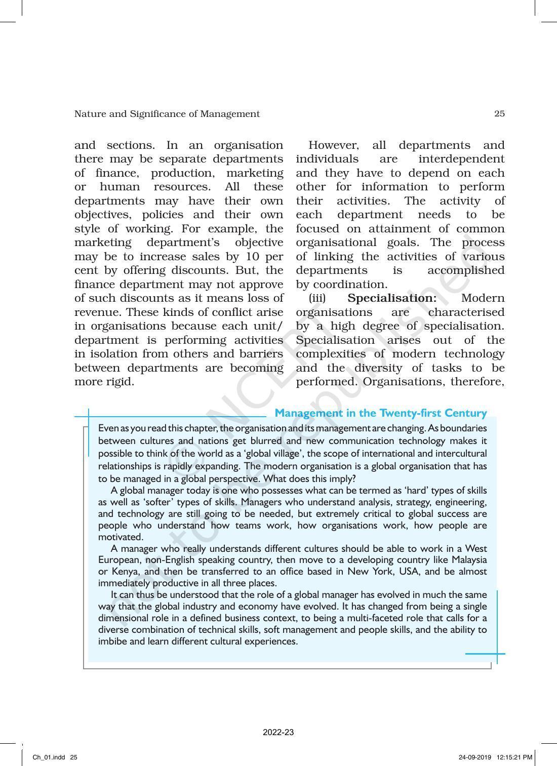 NCERT Book for Class 12 Business Studies Chapter 1 Nature and Significance of Management - Page 25