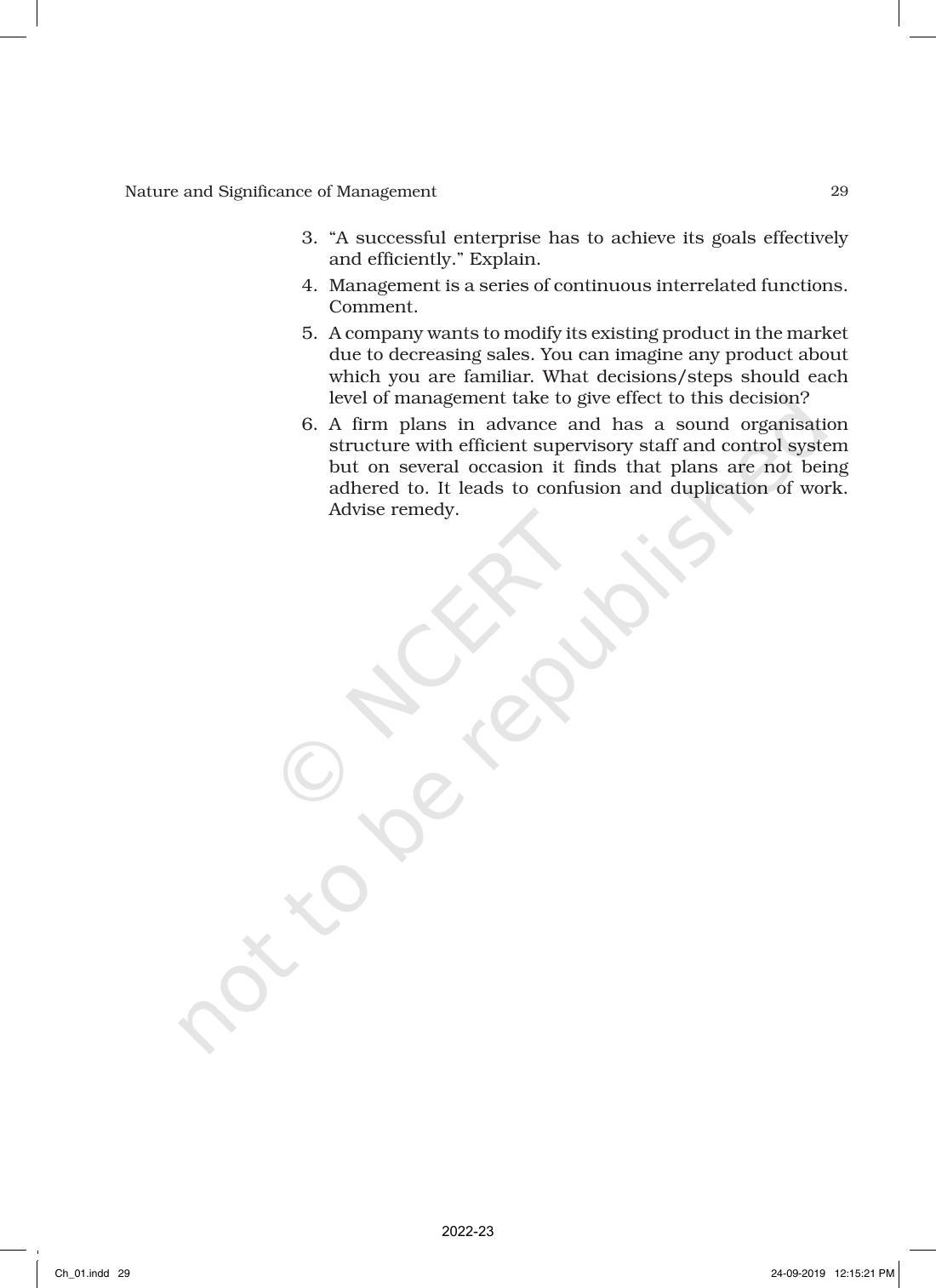 NCERT Book for Class 12 Business Studies Chapter 1 Nature and Significance of Management - Page 29