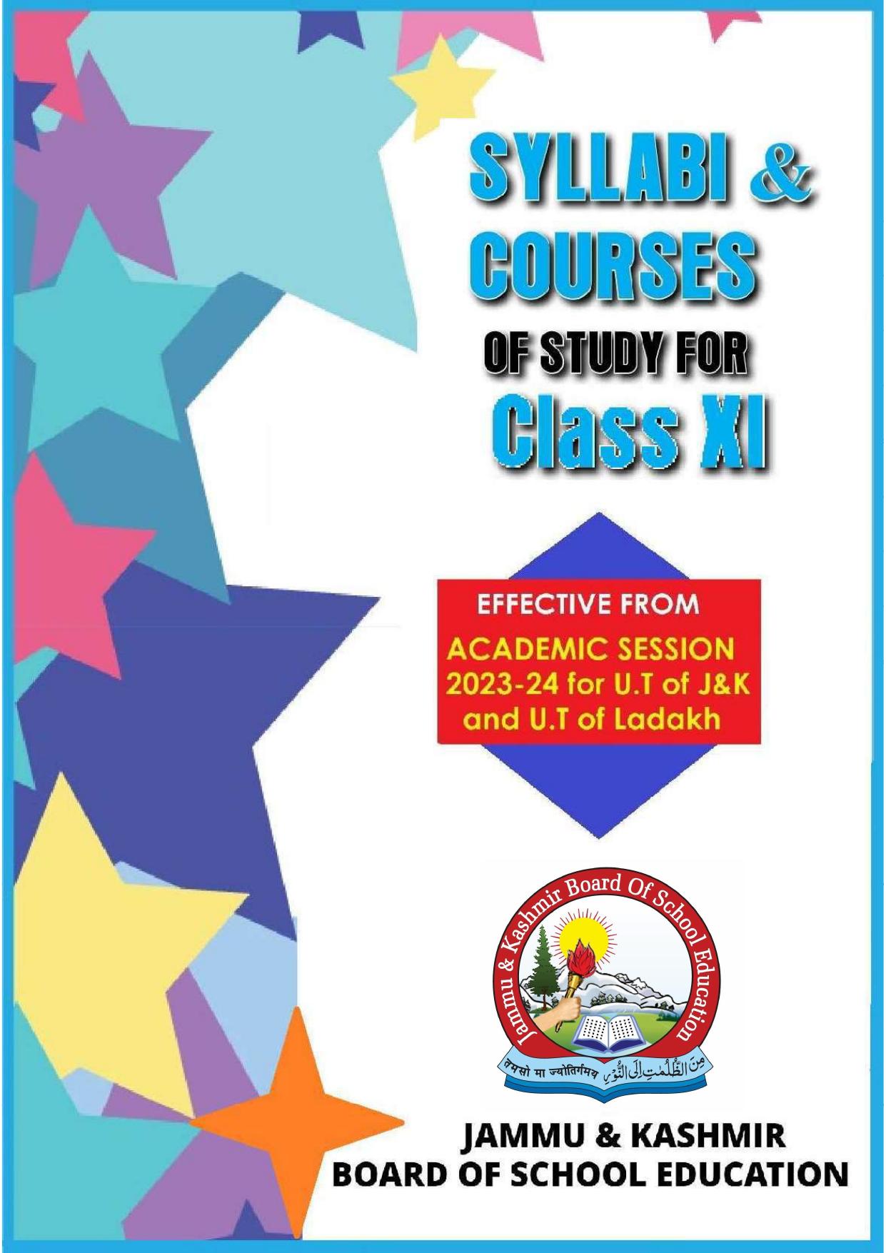 JKBOSE Syllabus for 11th class - Page 1