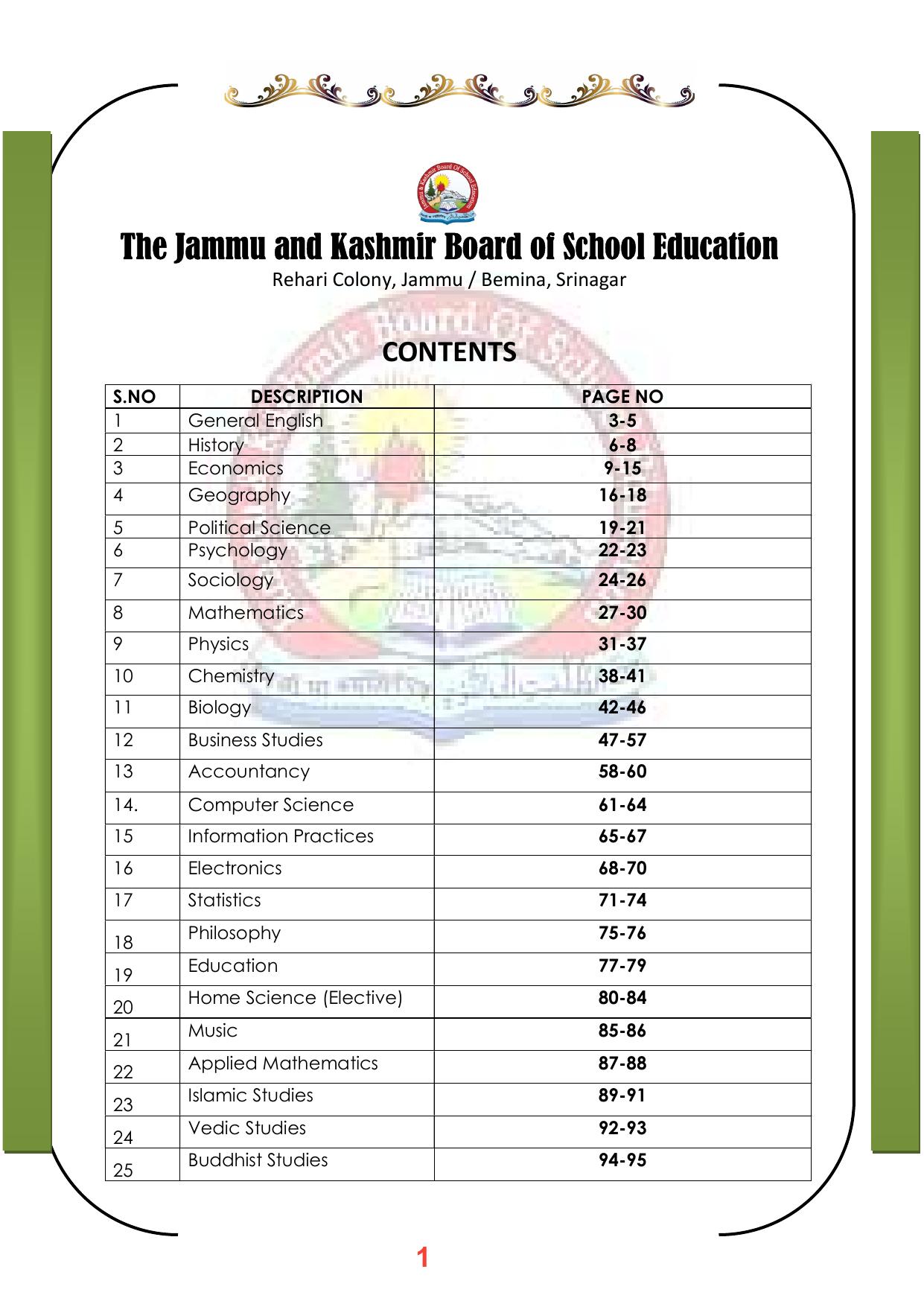 JKBOSE Syllabus for 11th class - Page 7