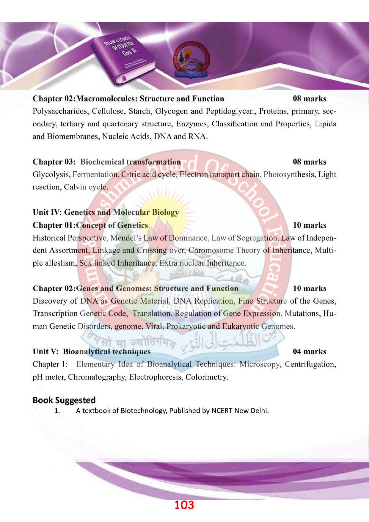 JKBOSE Syllabus for 11th class - Page 109