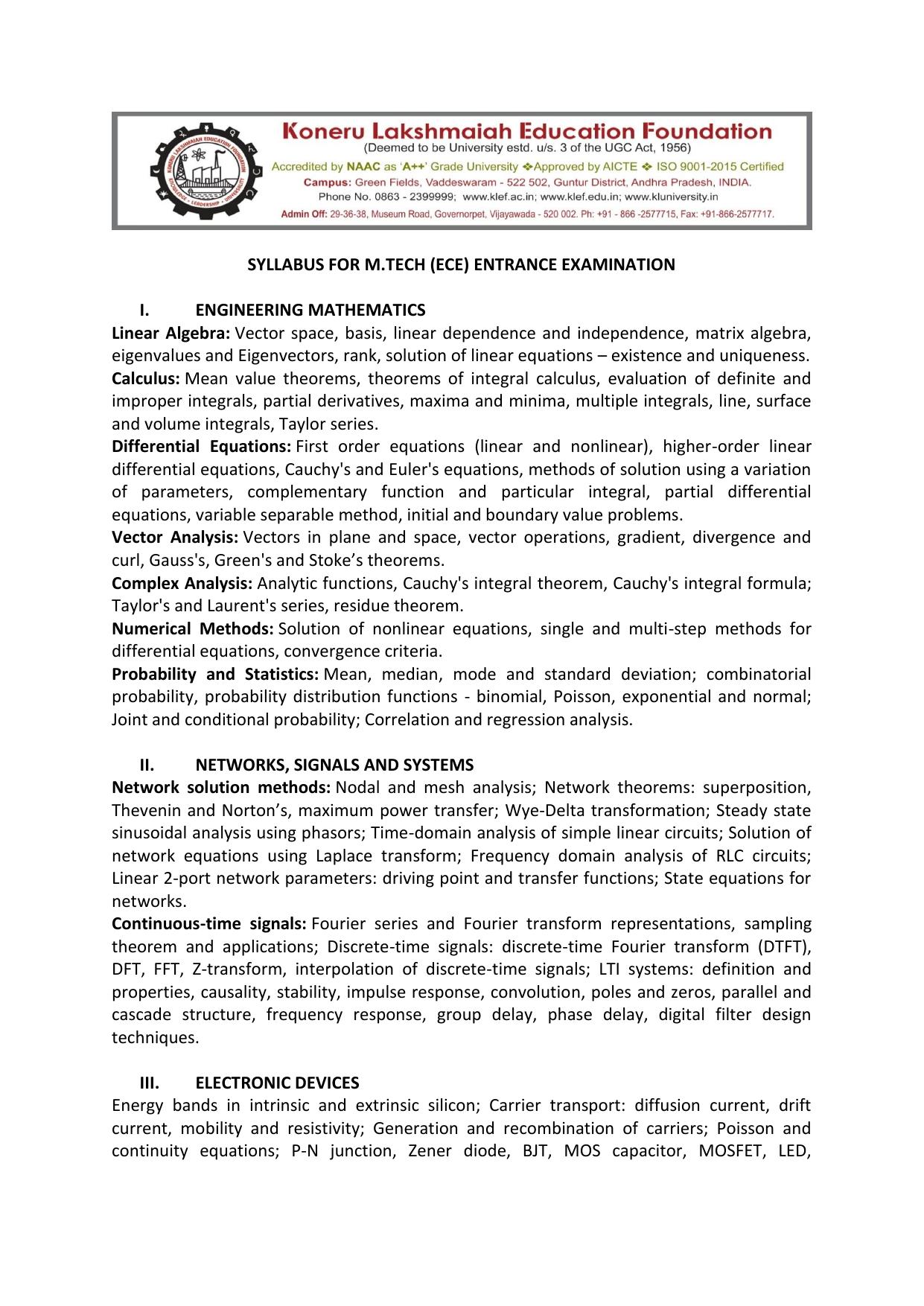 KLEEE M.TECH (ECE) Syllabus - Page 1