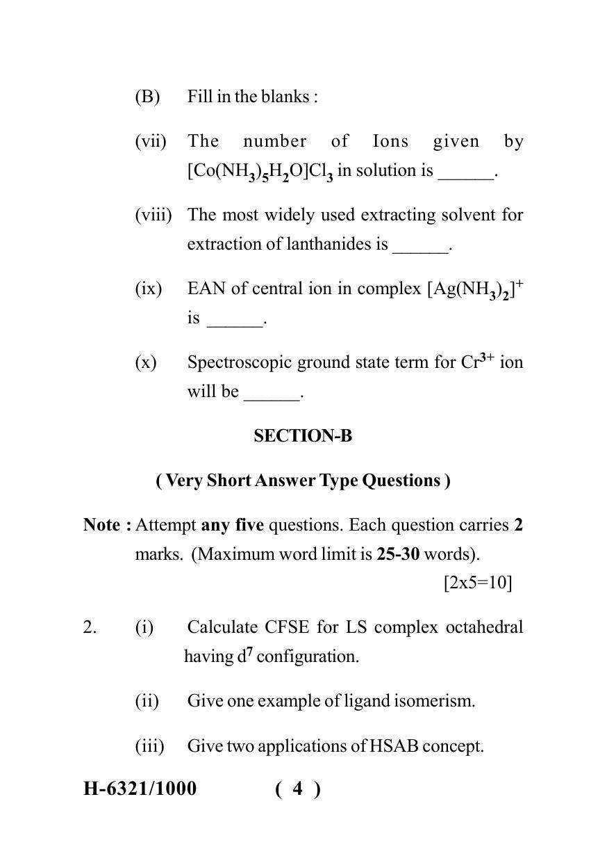 Sarguja University Question Paper July-2022 : M.Sc. Chemistry(Second Sem.) Inorganic Chemistry 2 Paper 1 - Page 4