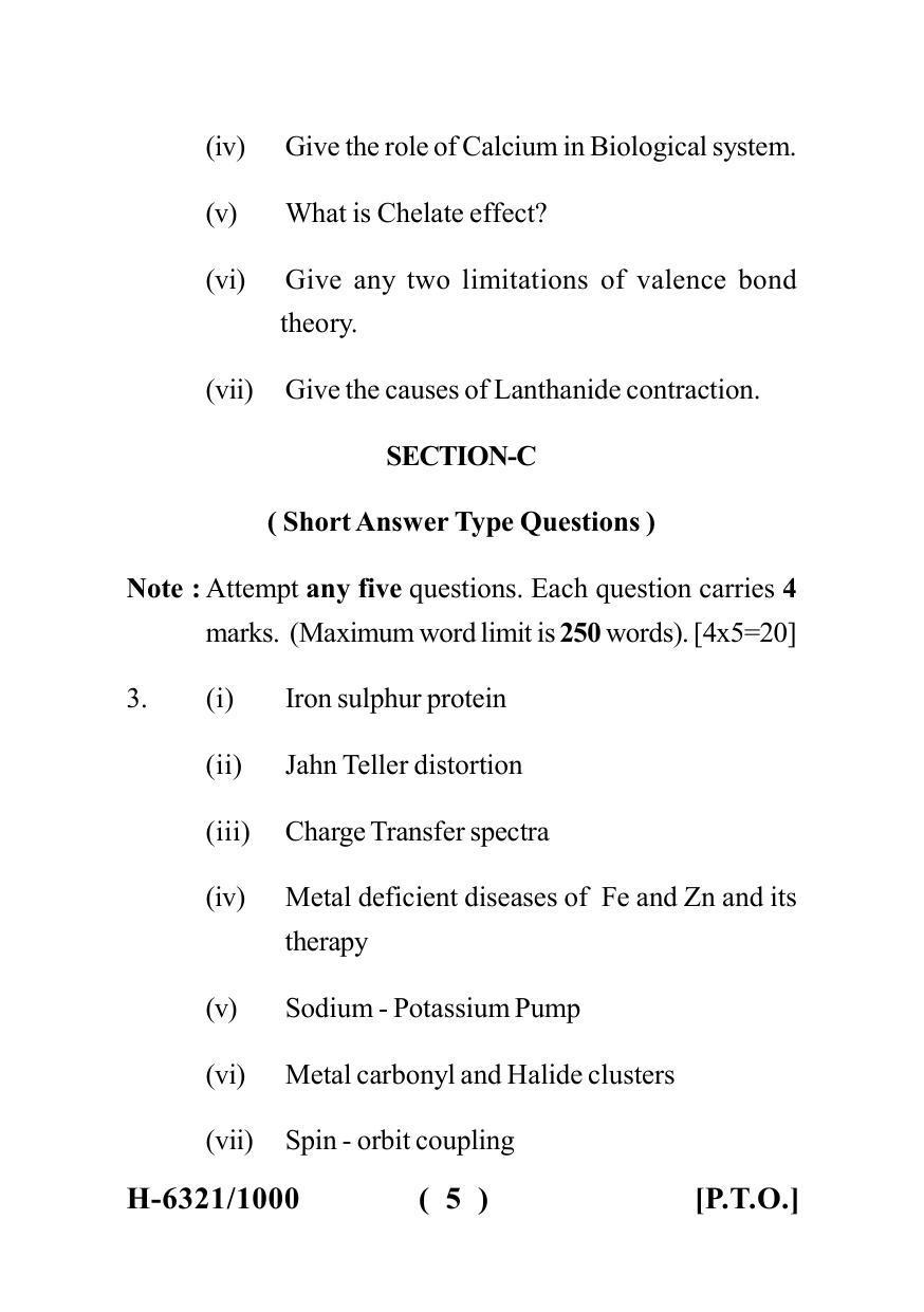 Sarguja University Question Paper July-2022 : M.Sc. Chemistry(Second Sem.) Inorganic Chemistry 2 Paper 1 - Page 5