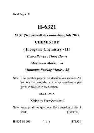 Sarguja University Question Paper July-2022 :  M.Sc. Chemistry(Second Sem.) Inorganic Chemistry 2 Paper 1
