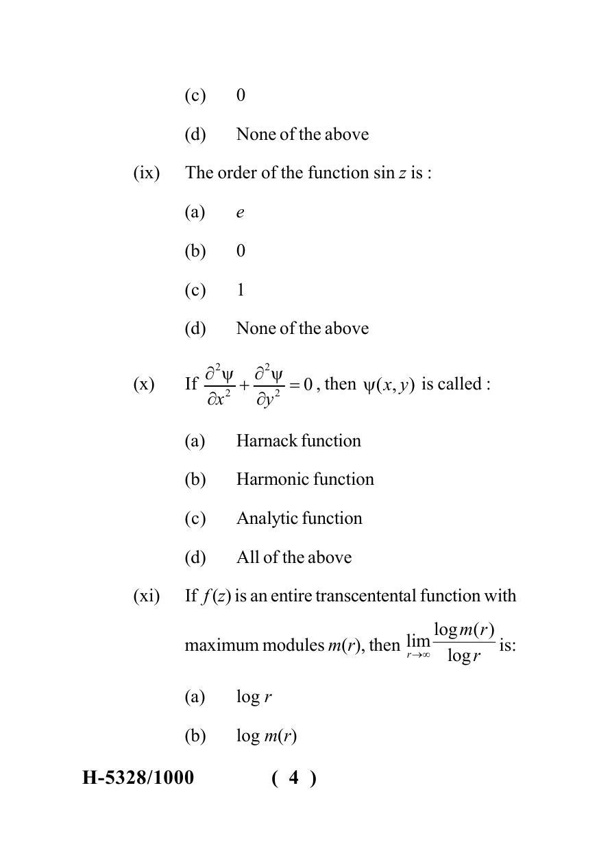 Sarguja University Question Paper July-2022 : M.Sc. In Mathematics (Second Sem.)Complex Analysis (II) Paper 1 - Page 4