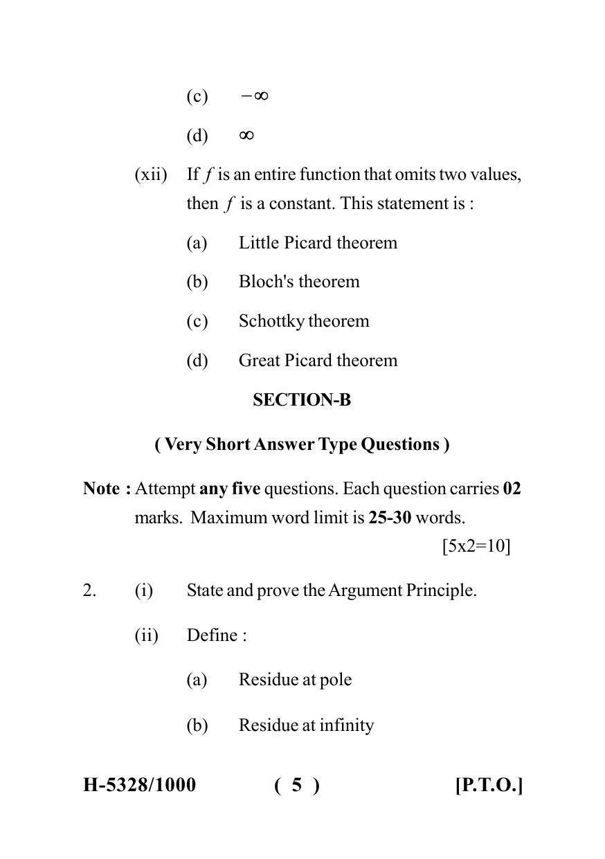 Sarguja University Question Paper July-2022 : M.Sc. In Mathematics (Second Sem.)Complex Analysis (II) Paper 1 - Page 5
