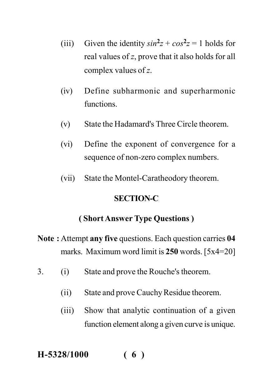 Sarguja University Question Paper July-2022 : M.Sc. In Mathematics (Second Sem.)Complex Analysis (II) Paper 1 - Page 6