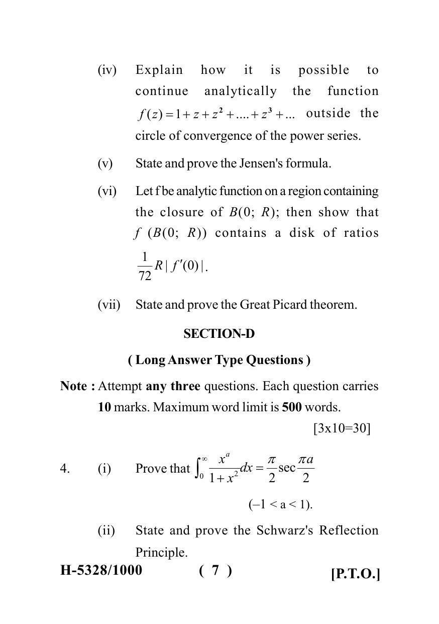 Sarguja University Question Paper July-2022 : M.Sc. In Mathematics (Second Sem.)Complex Analysis (II) Paper 1 - Page 7