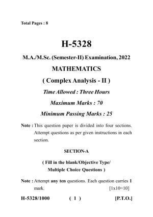 Sarguja University Question Paper July-2022 :   M.Sc. In Mathematics (Second Sem.)Complex Analysis (II) Paper 1