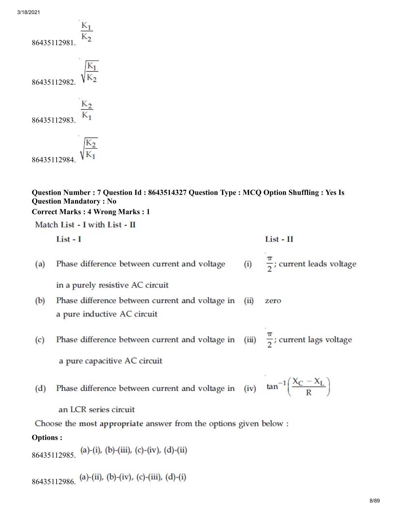 JEE Mains 2021: BTech EO (Shift 2) 17-03-2021 Question Paper - Page 8