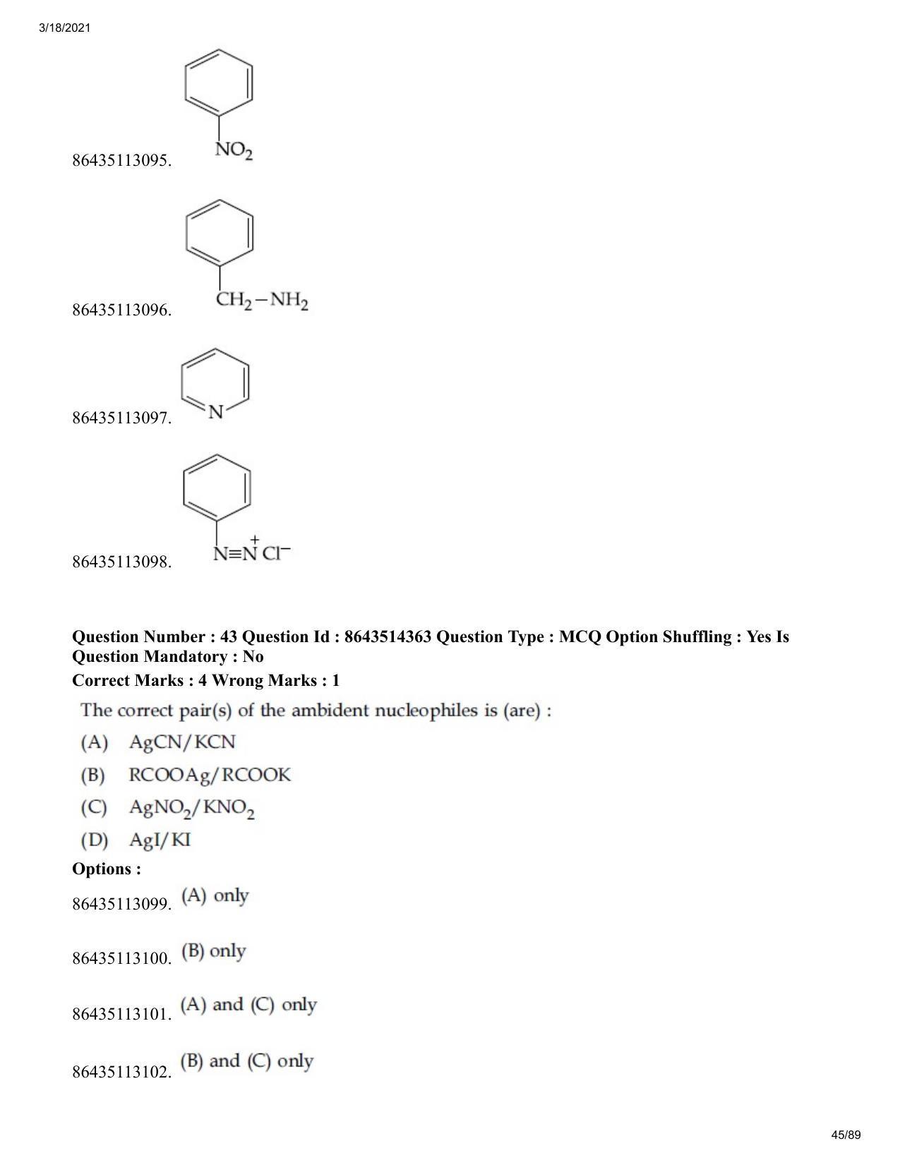 JEE Mains 2021: BTech EO (Shift 2) 17-03-2021 Question Paper - Page 45