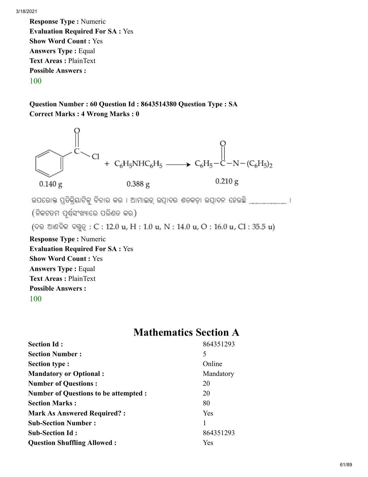 JEE Mains 2021: BTech EO (Shift 2) 17-03-2021 Question Paper - Page 61