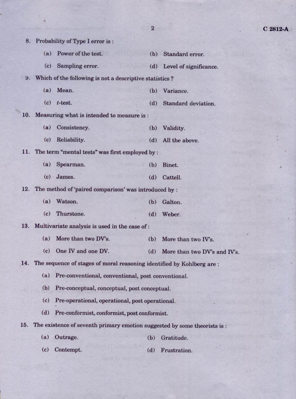 CUCAT 2021 M.Sc. Applied Psychology Question Paper - Page 2