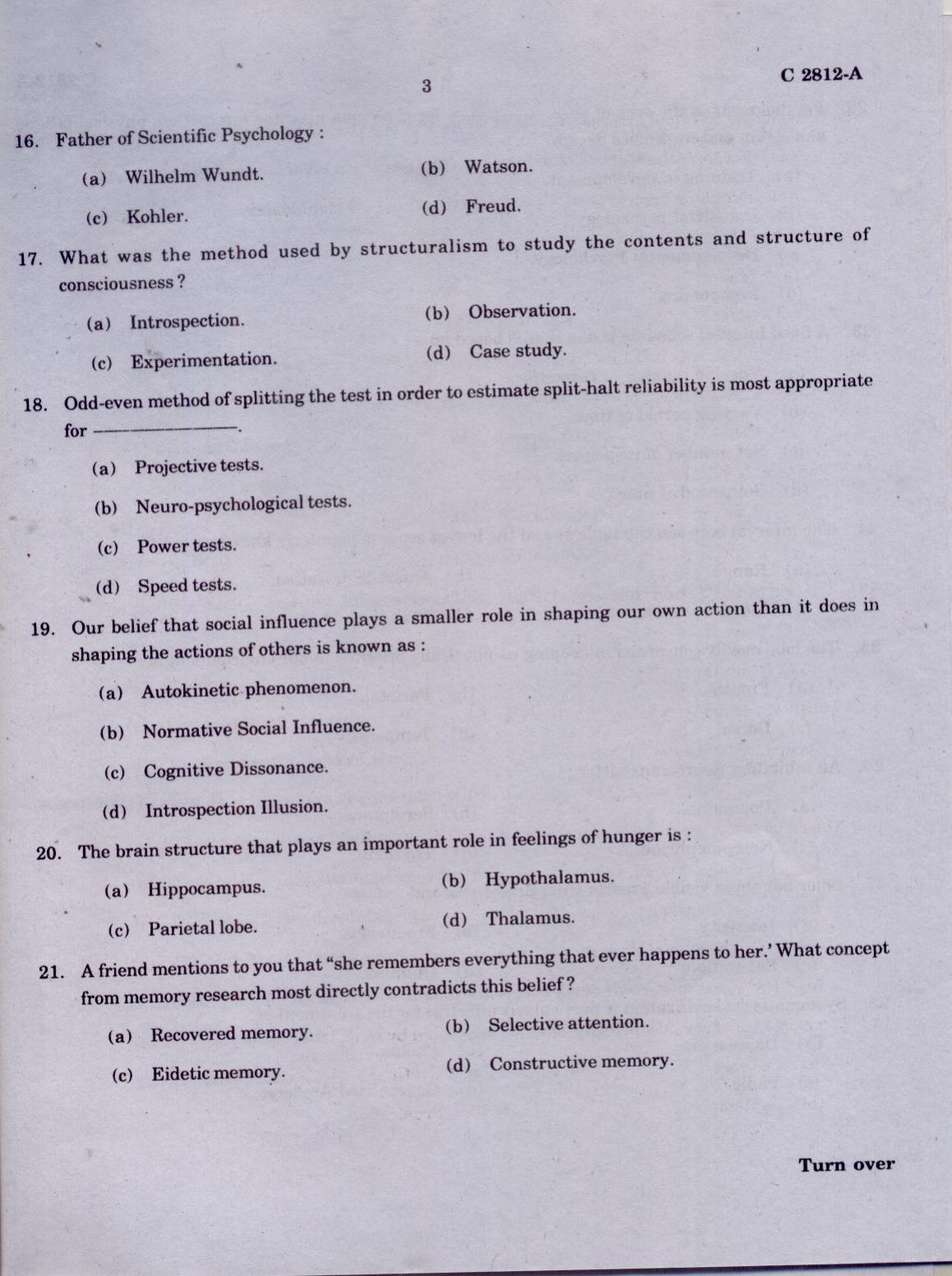 CUCAT 2021 M.Sc. Applied Psychology Question Paper - Page 3