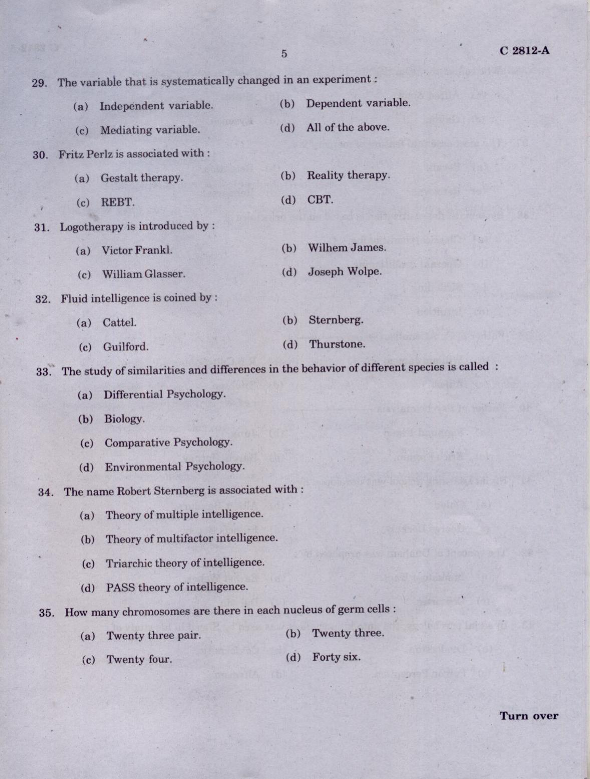 CUCAT 2021 M.Sc. Applied Psychology Question Paper - Page 5