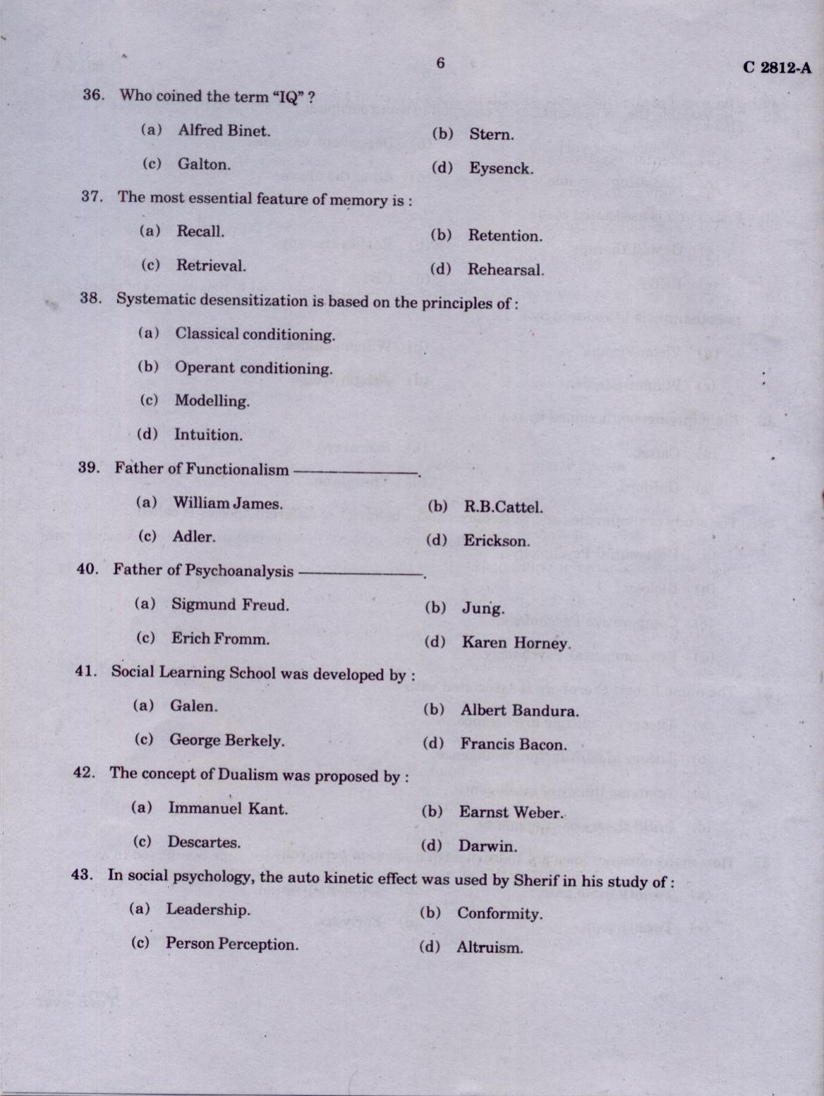 CUCAT 2021 M.Sc. Applied Psychology Question Paper - Page 6