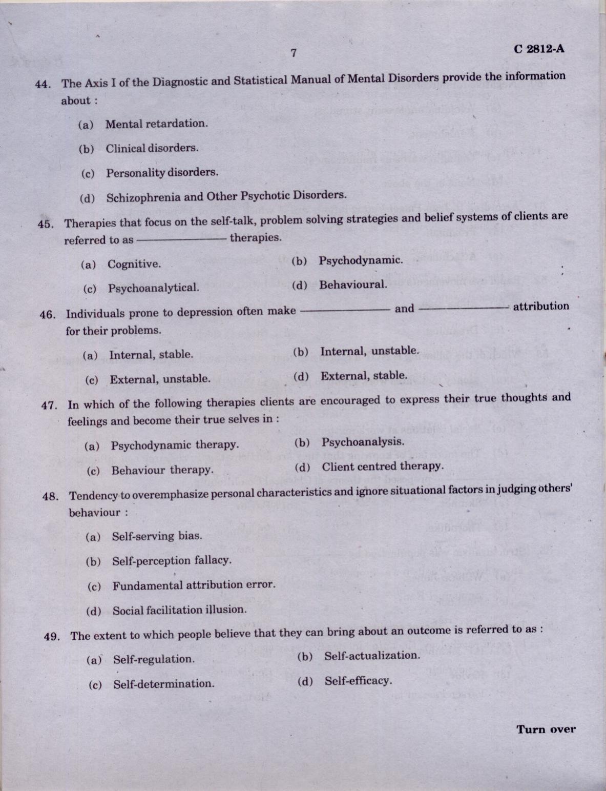 CUCAT 2021 M.Sc. Applied Psychology Question Paper - Page 7