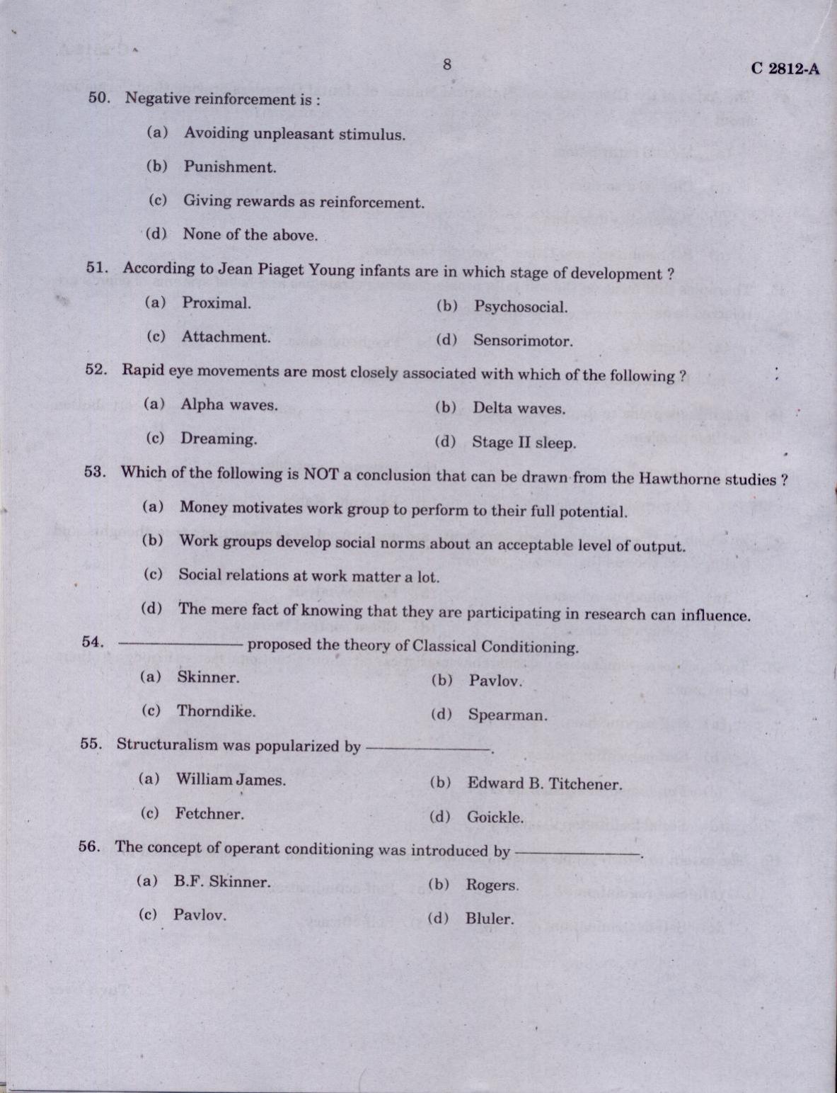 CUCAT 2021 M.Sc. Applied Psychology Question Paper - Page 8