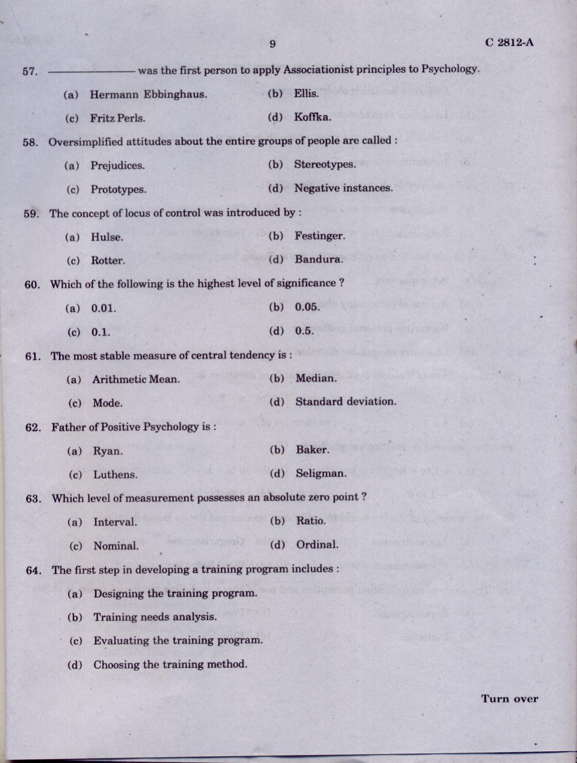 CUCAT 2021 M.Sc. Applied Psychology Question Paper - Page 9