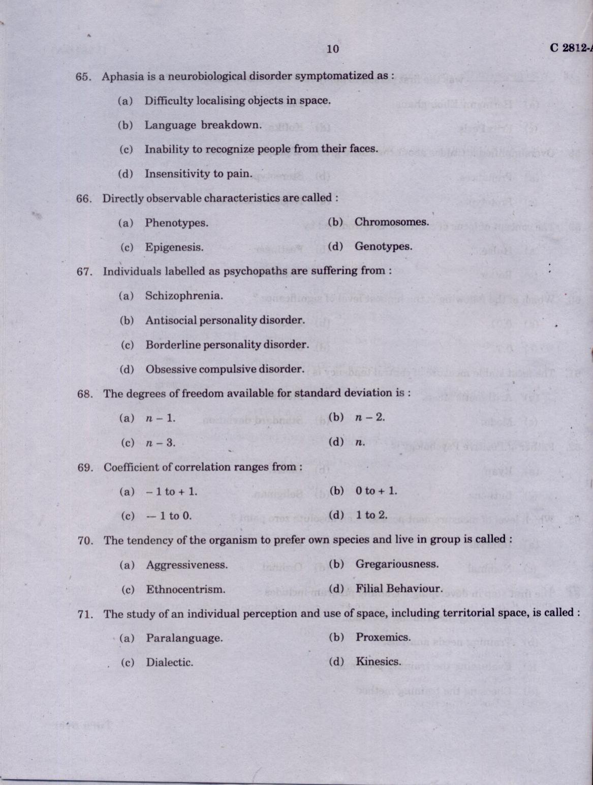 CUCAT 2021 M.Sc. Applied Psychology Question Paper - Page 10