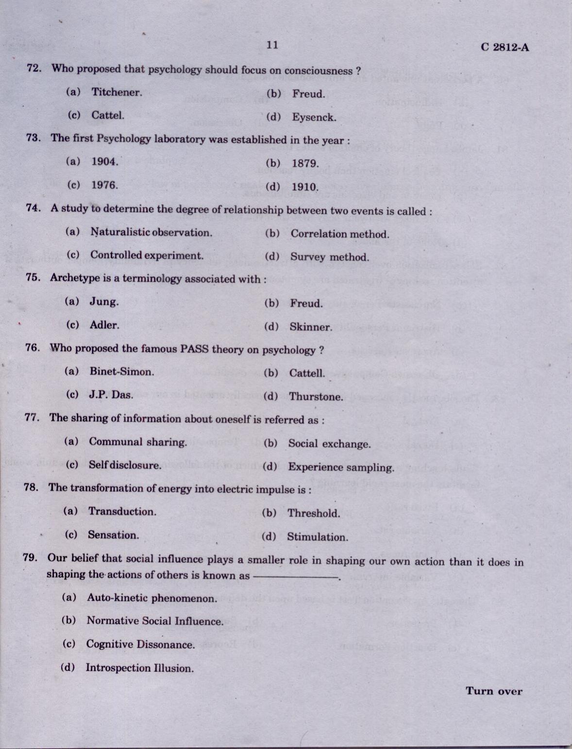 CUCAT 2021 M.Sc. Applied Psychology Question Paper - Page 11