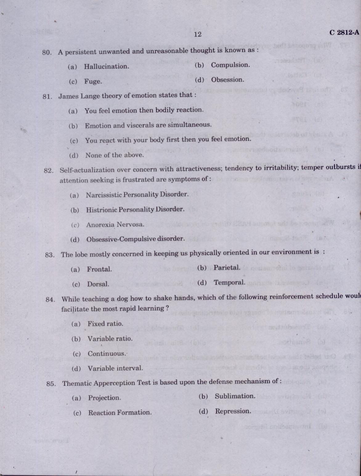 CUCAT 2021 M.Sc. Applied Psychology Question Paper - Page 12