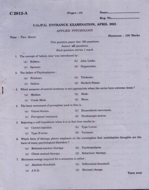 CUCAT 2021 M.Sc. Applied Psychology Question Paper