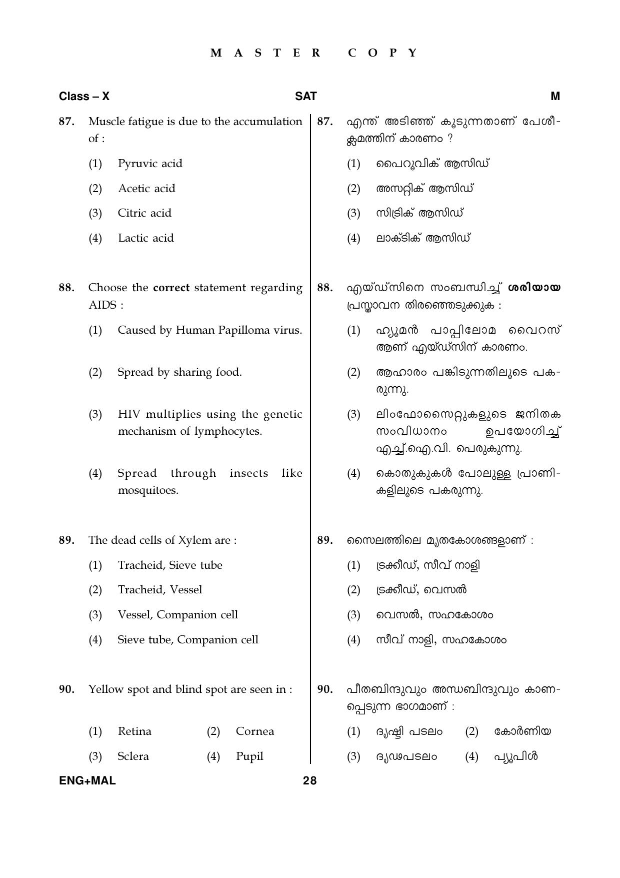 Kerala NTSE 2019 SAT Question Paper - Page 28