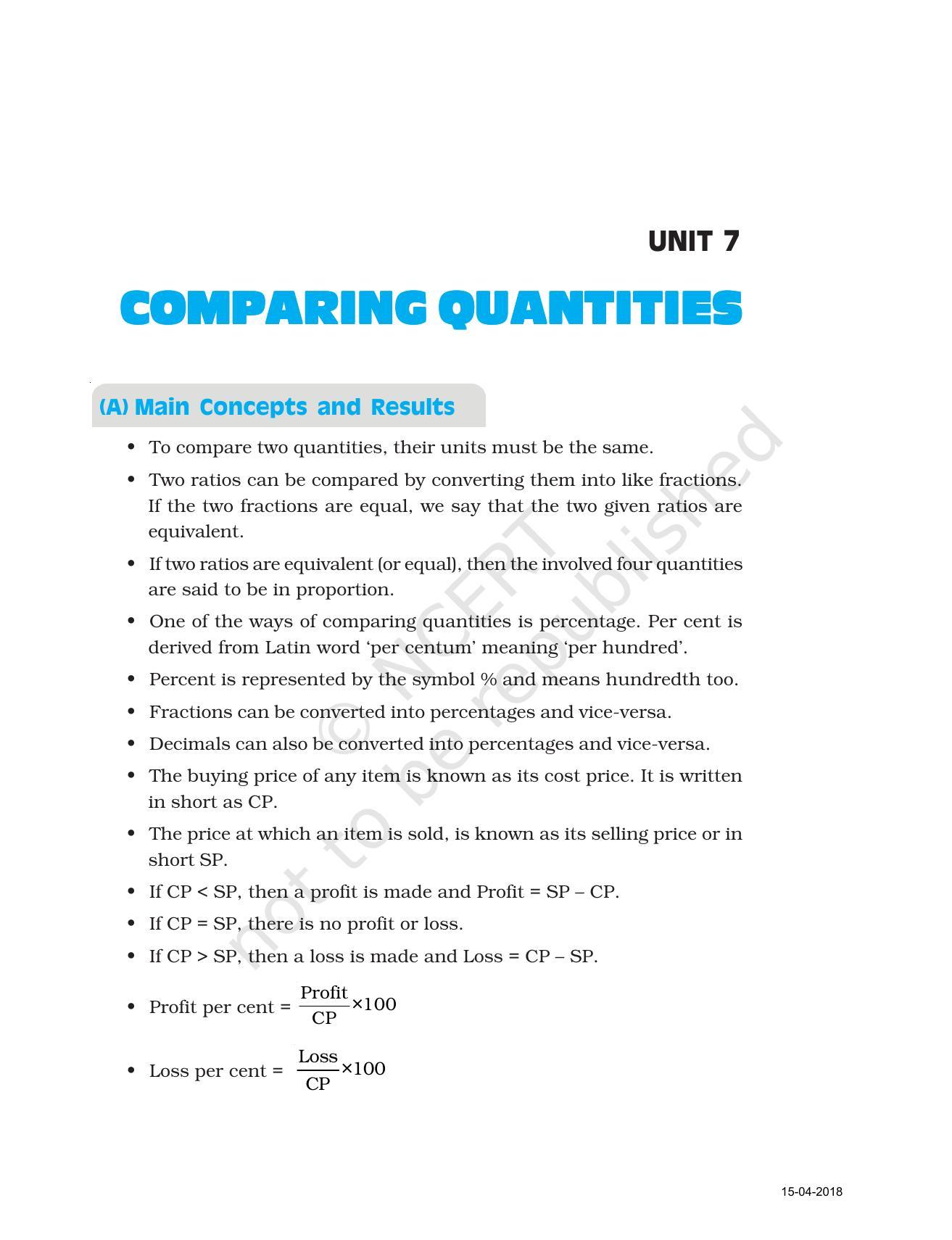 NCERT Exemplar Book for Class 7 Maths: Chapter 7- Comparing Quantities - Page 1