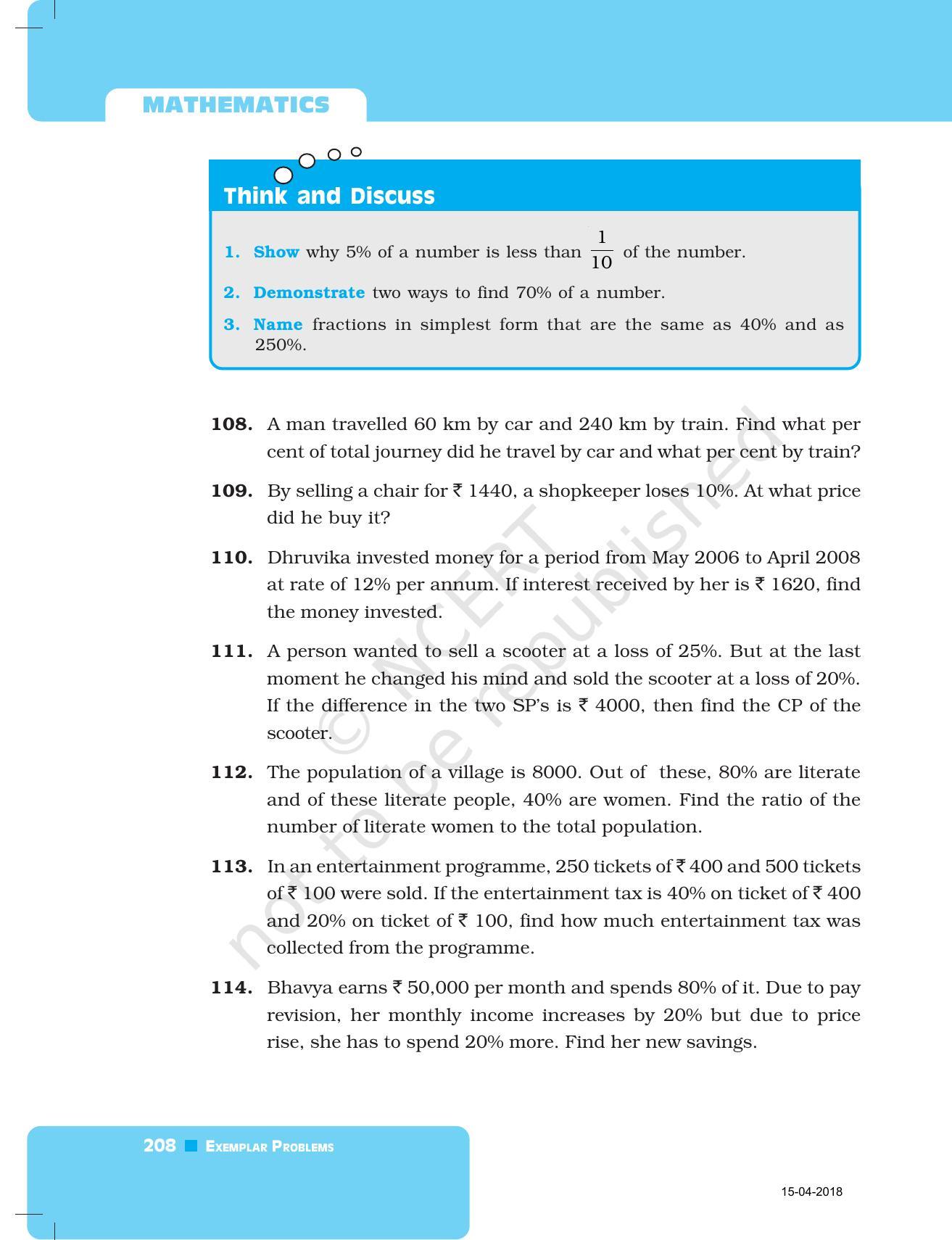 NCERT Exemplar Book for Class 7 Maths: Chapter 7- Comparing Quantities - Page 20