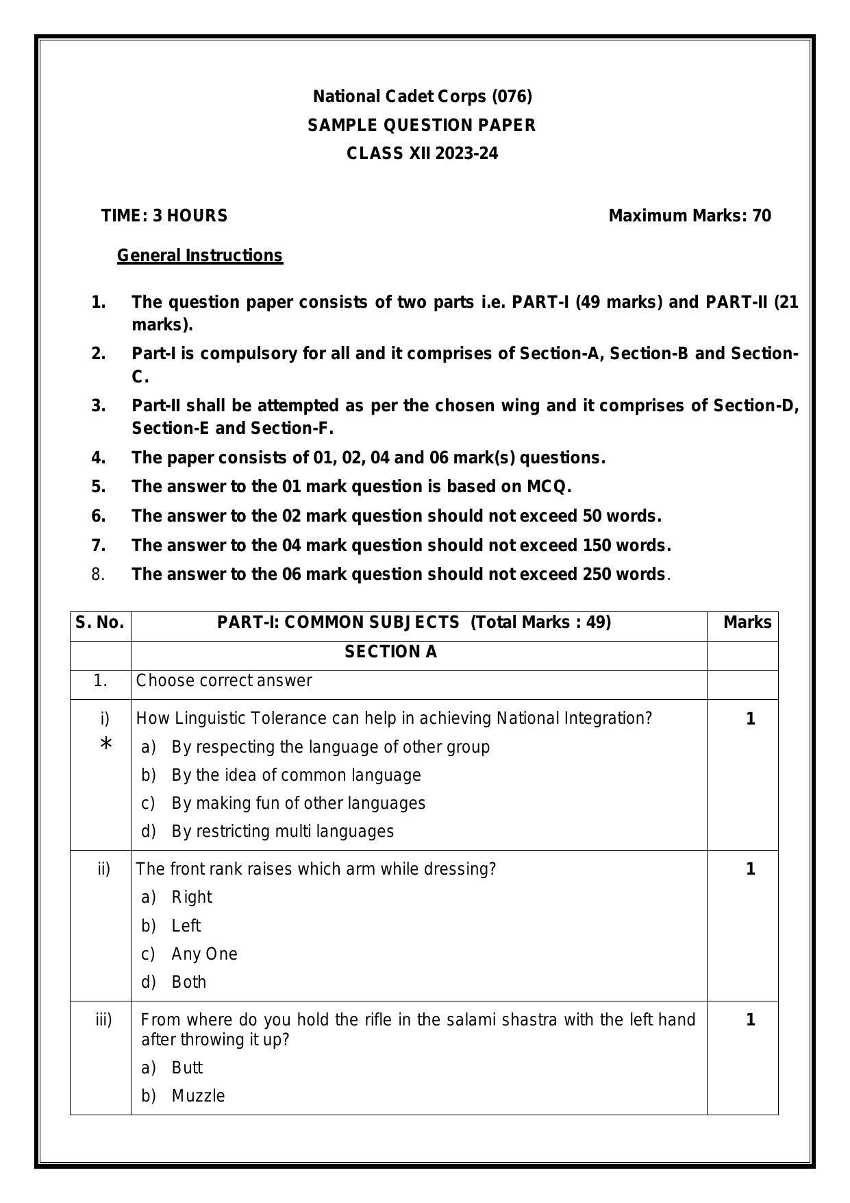CBSE Class 12 NCC Sample Paper 2024 - Page 1