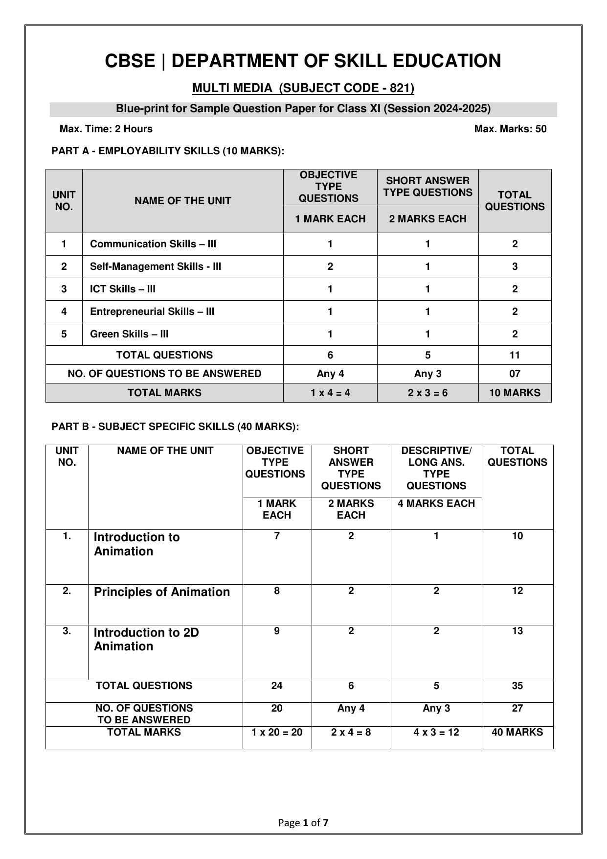 CBSE Class 11: Multi Media 2025 Sample Paper - Page 1