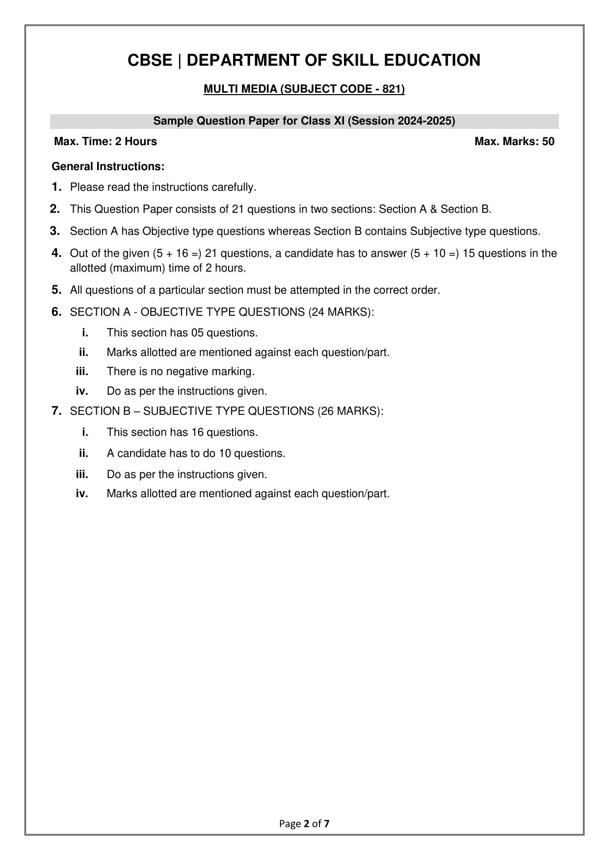 CBSE Class 11: Multi Media 2025 Sample Paper - Page 2