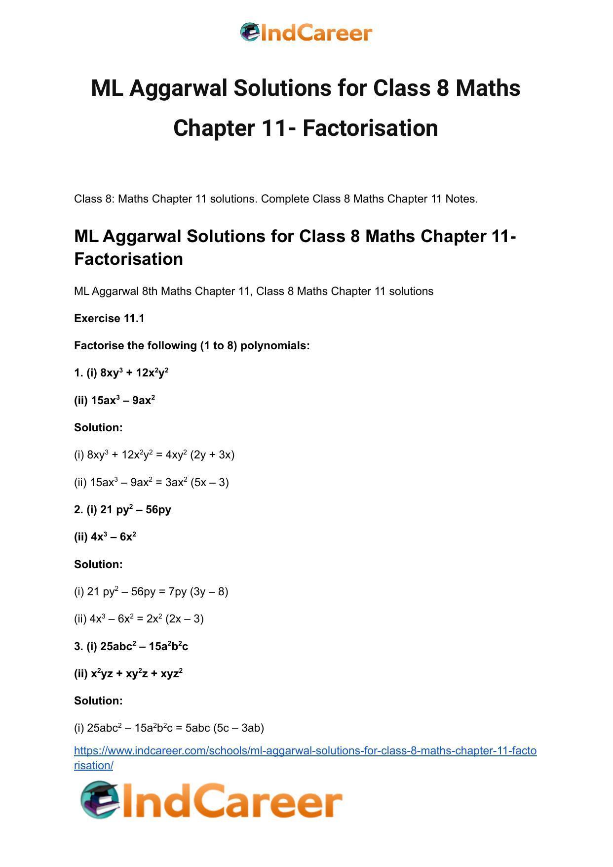 ML Aggarwal Solutions for Class 8 Maths Chapter 11- Factorisation - Page 2