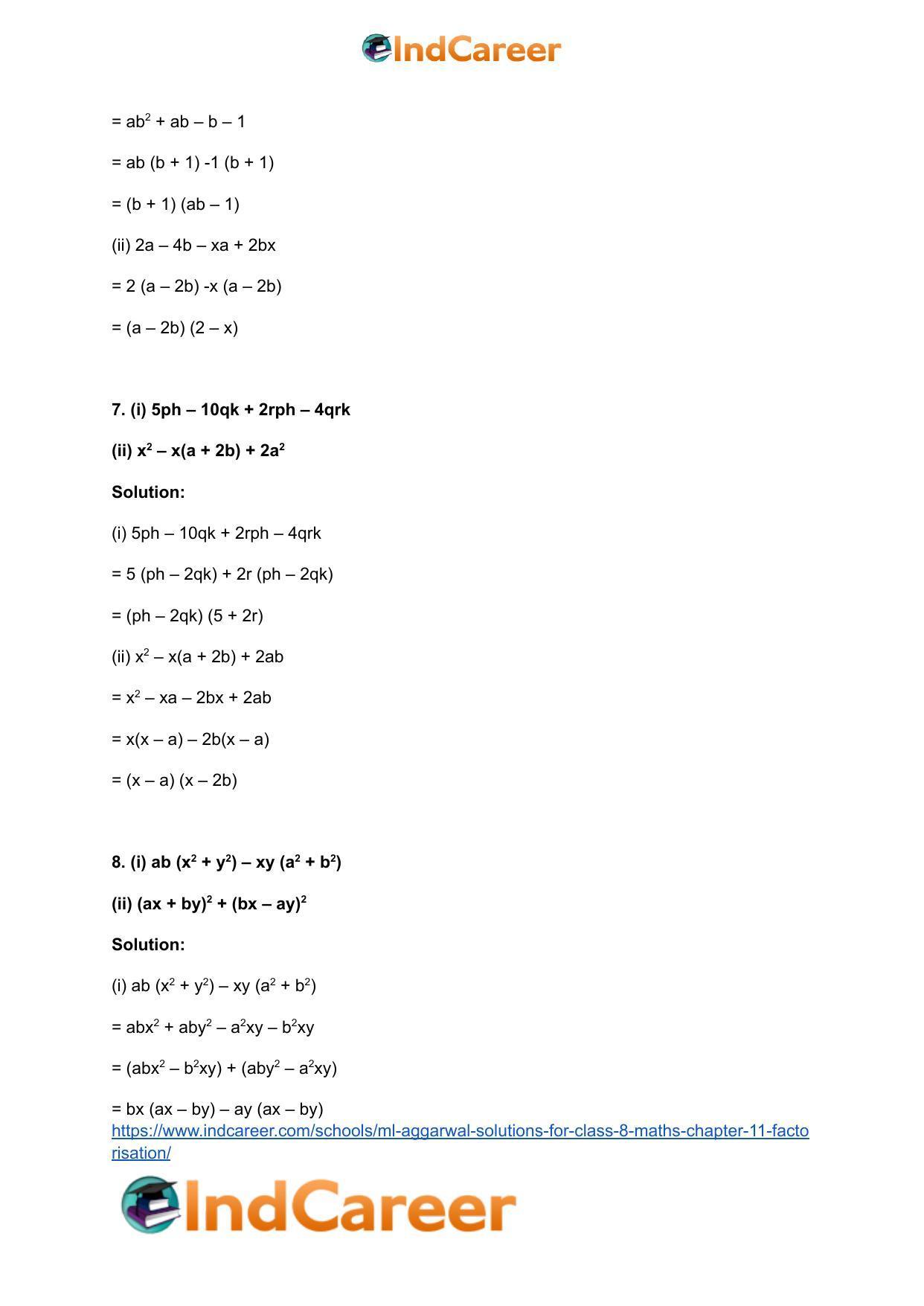 ML Aggarwal Solutions for Class 8 Maths Chapter 11- Factorisation - Page 7