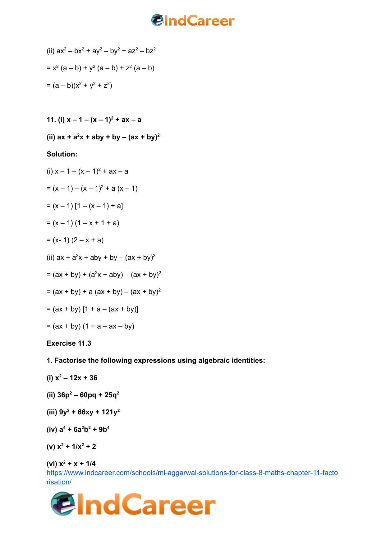 ML Aggarwal Solutions for Class 8 Maths Chapter 11- Factorisation - Page 9