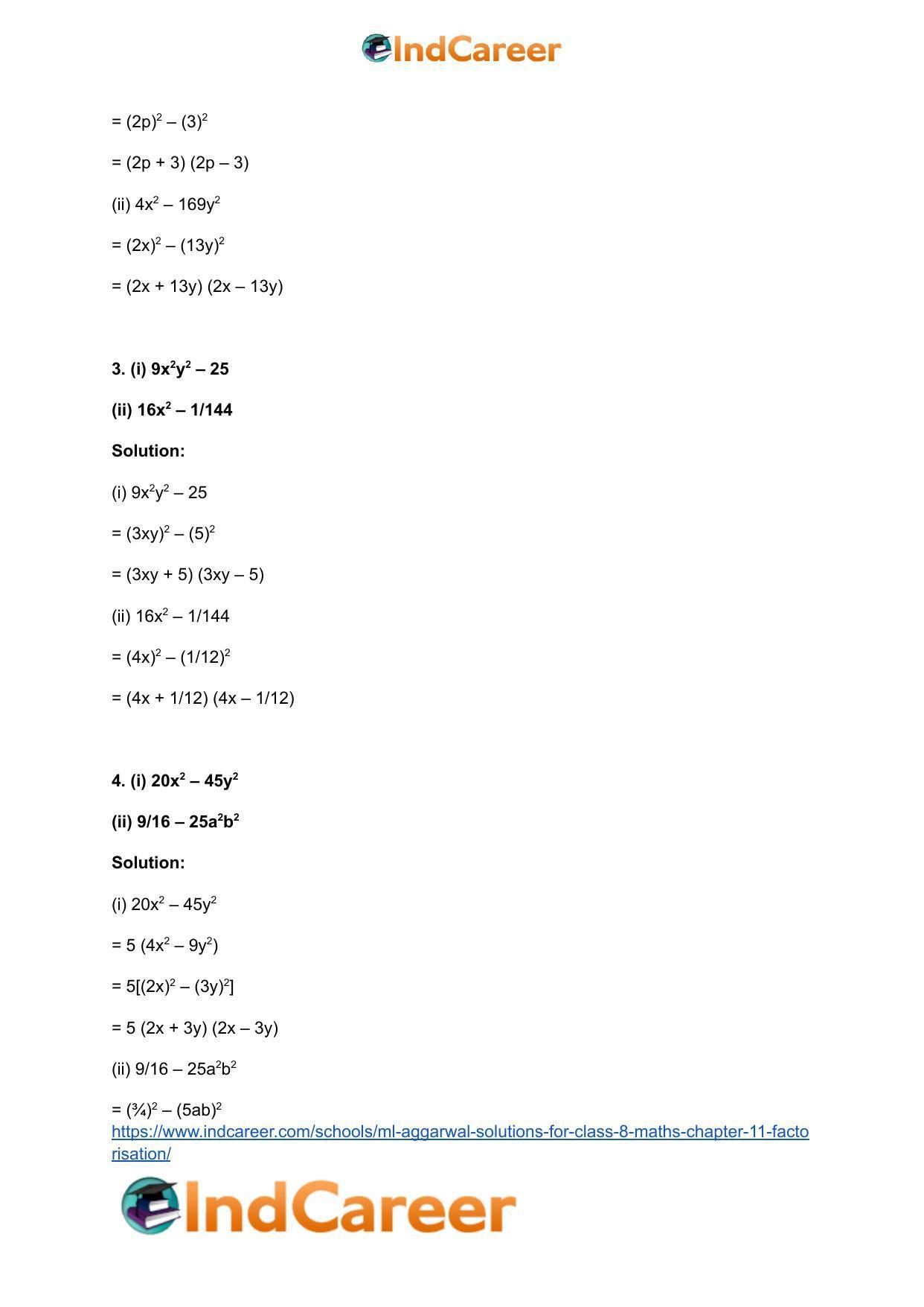 ML Aggarwal Solutions for Class 8 Maths Chapter 11- Factorisation - Page 11