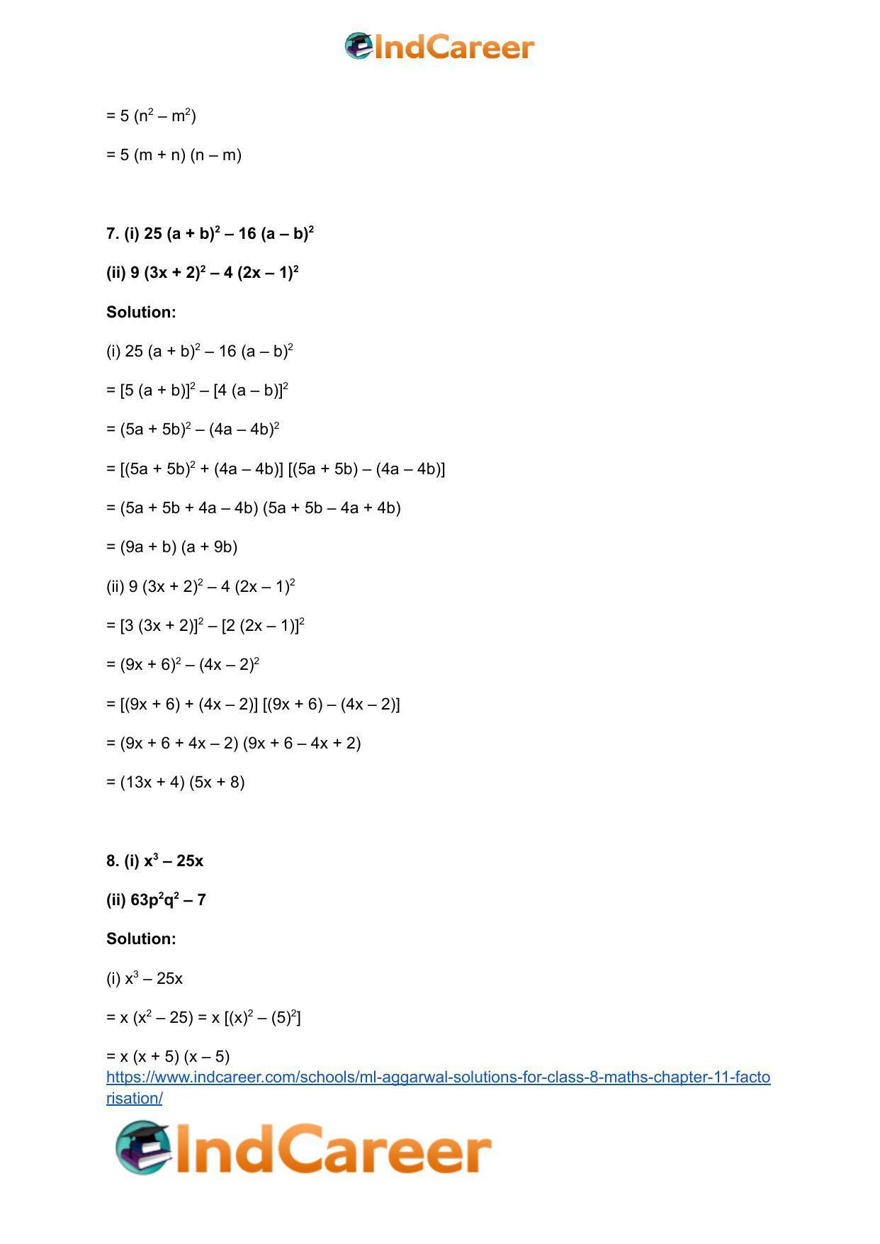 ML Aggarwal Solutions for Class 8 Maths Chapter 11- Factorisation - Page 13