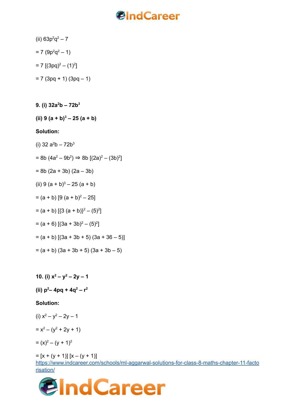 ML Aggarwal Solutions for Class 8 Maths Chapter 11- Factorisation - Page 14
