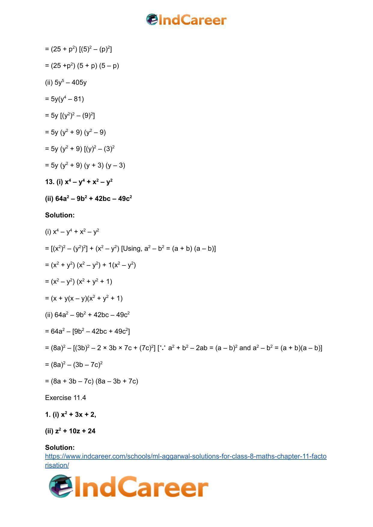 ML Aggarwal Solutions for Class 8 Maths Chapter 11- Factorisation - Page 16