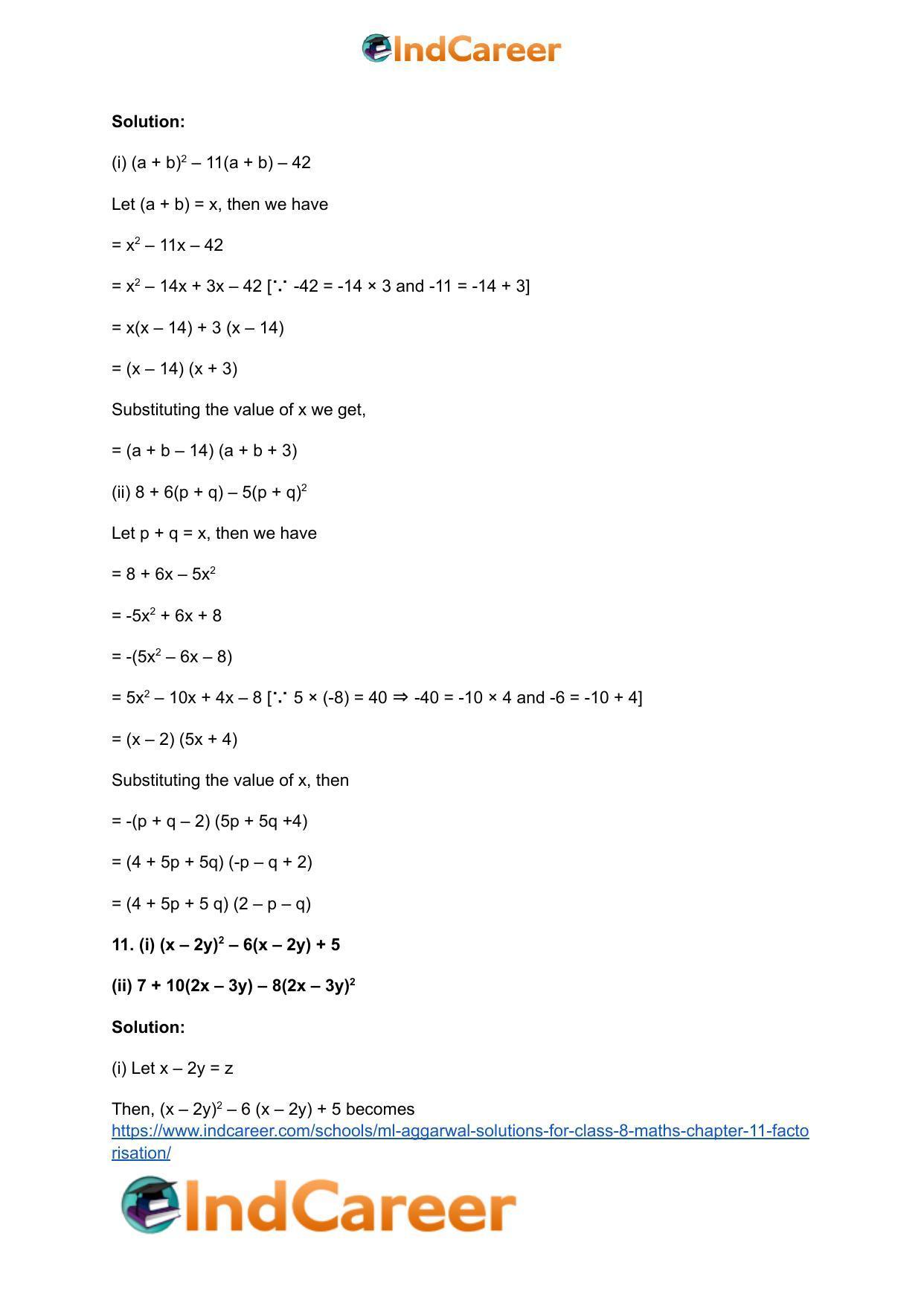 ML Aggarwal Solutions for Class 8 Maths Chapter 11- Factorisation - Page 21