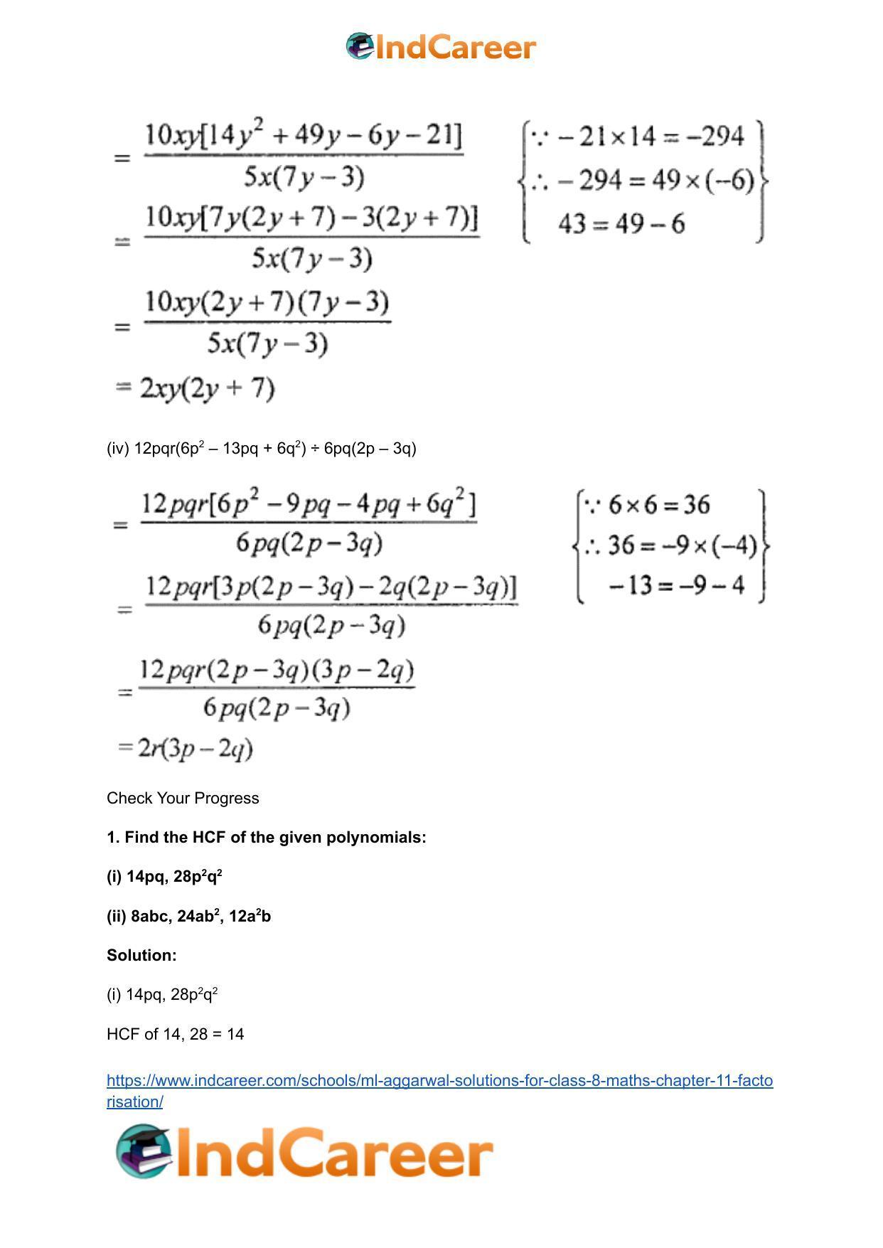 ML Aggarwal Solutions for Class 8 Maths Chapter 11- Factorisation - Page 25