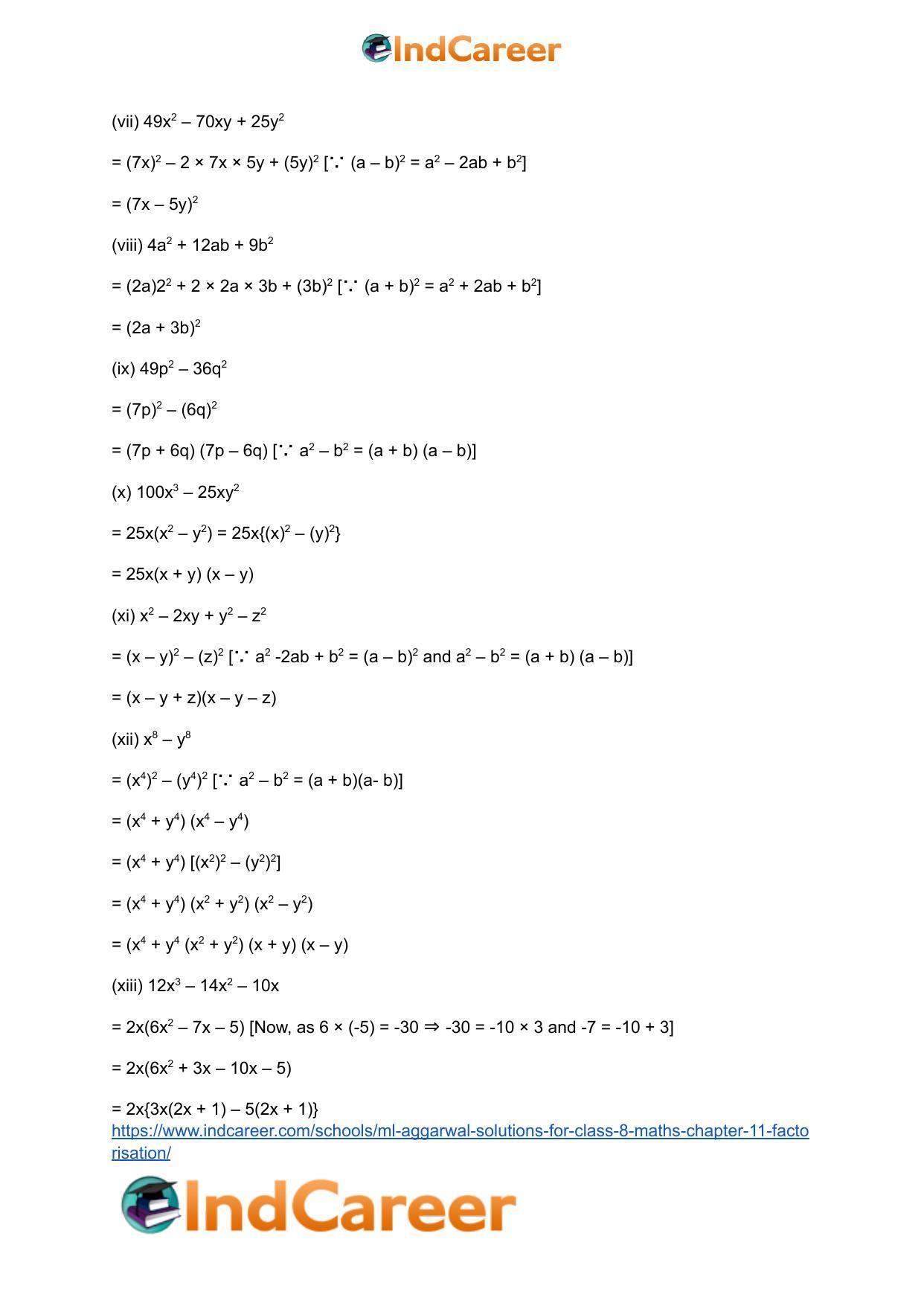 ML Aggarwal Solutions for Class 8 Maths Chapter 11- Factorisation - Page 28