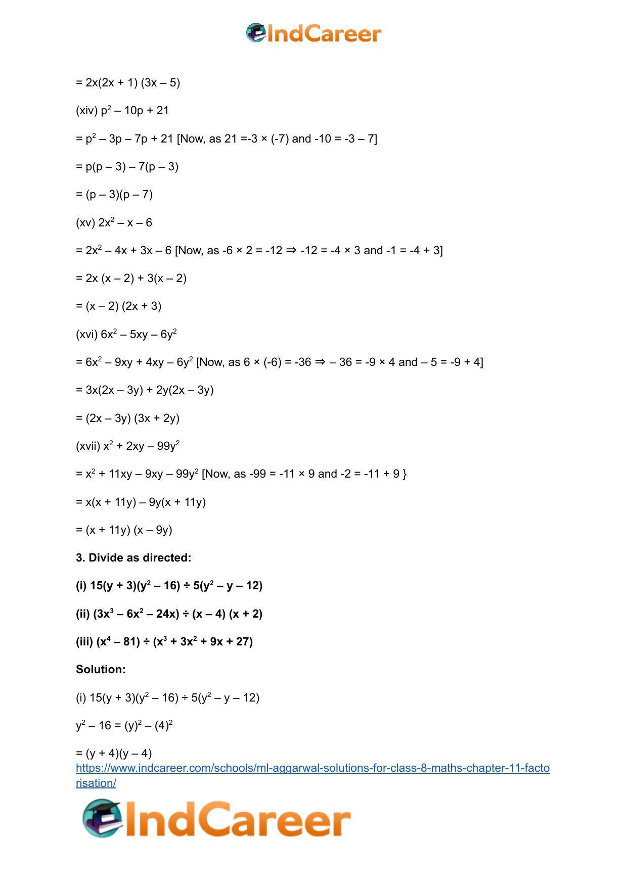 ML Aggarwal Solutions for Class 8 Maths Chapter 11- Factorisation - Page 29