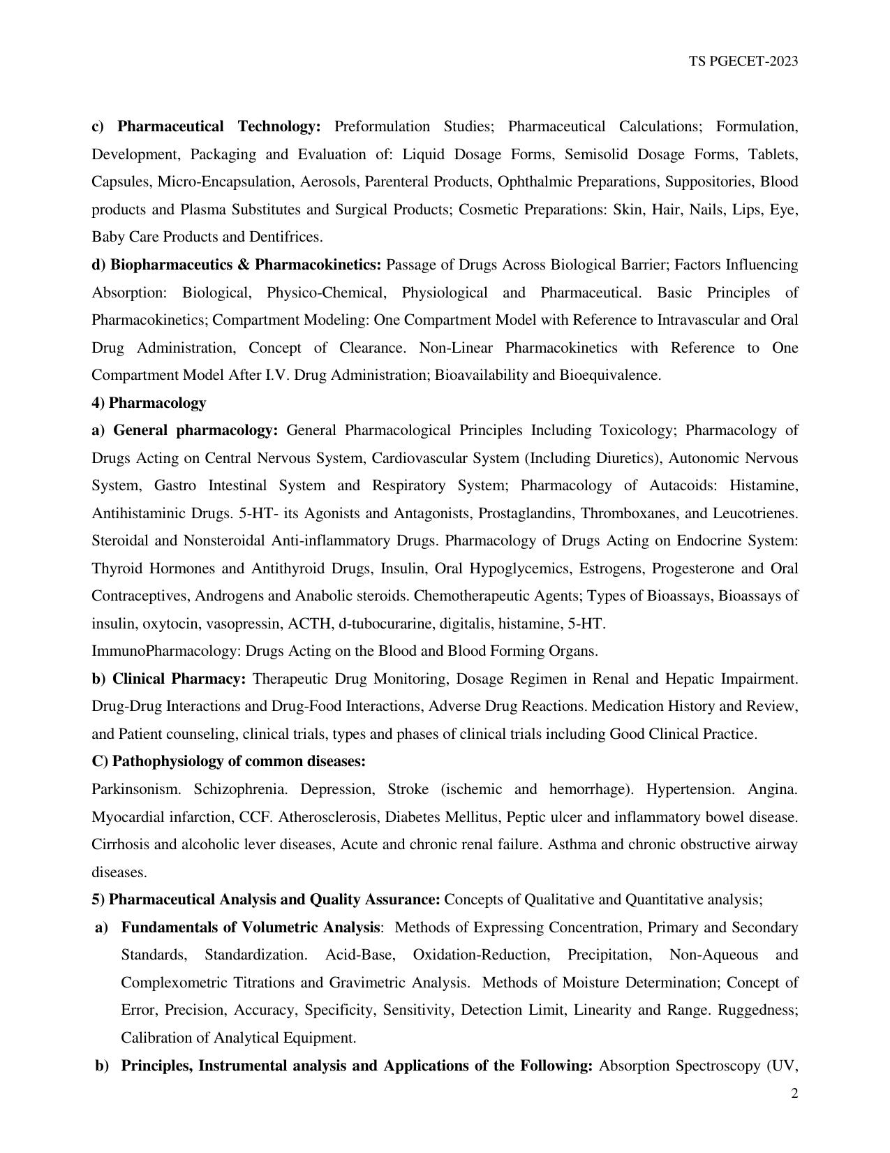 TS PGECET Pharmacy Syllabus - Page 2