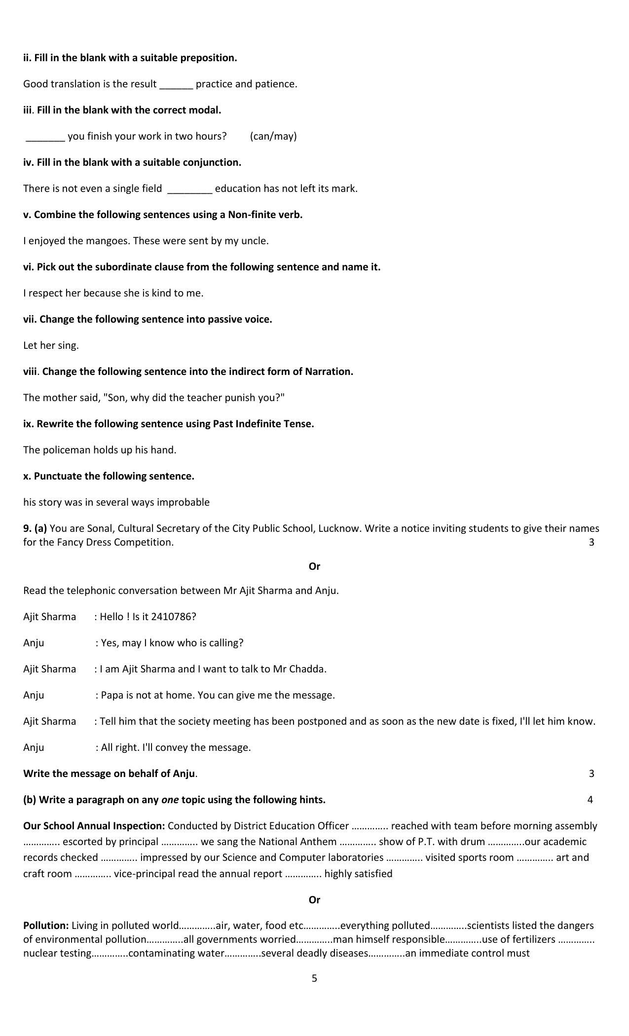 PSEB Class 10 English Model Papers - Page 5