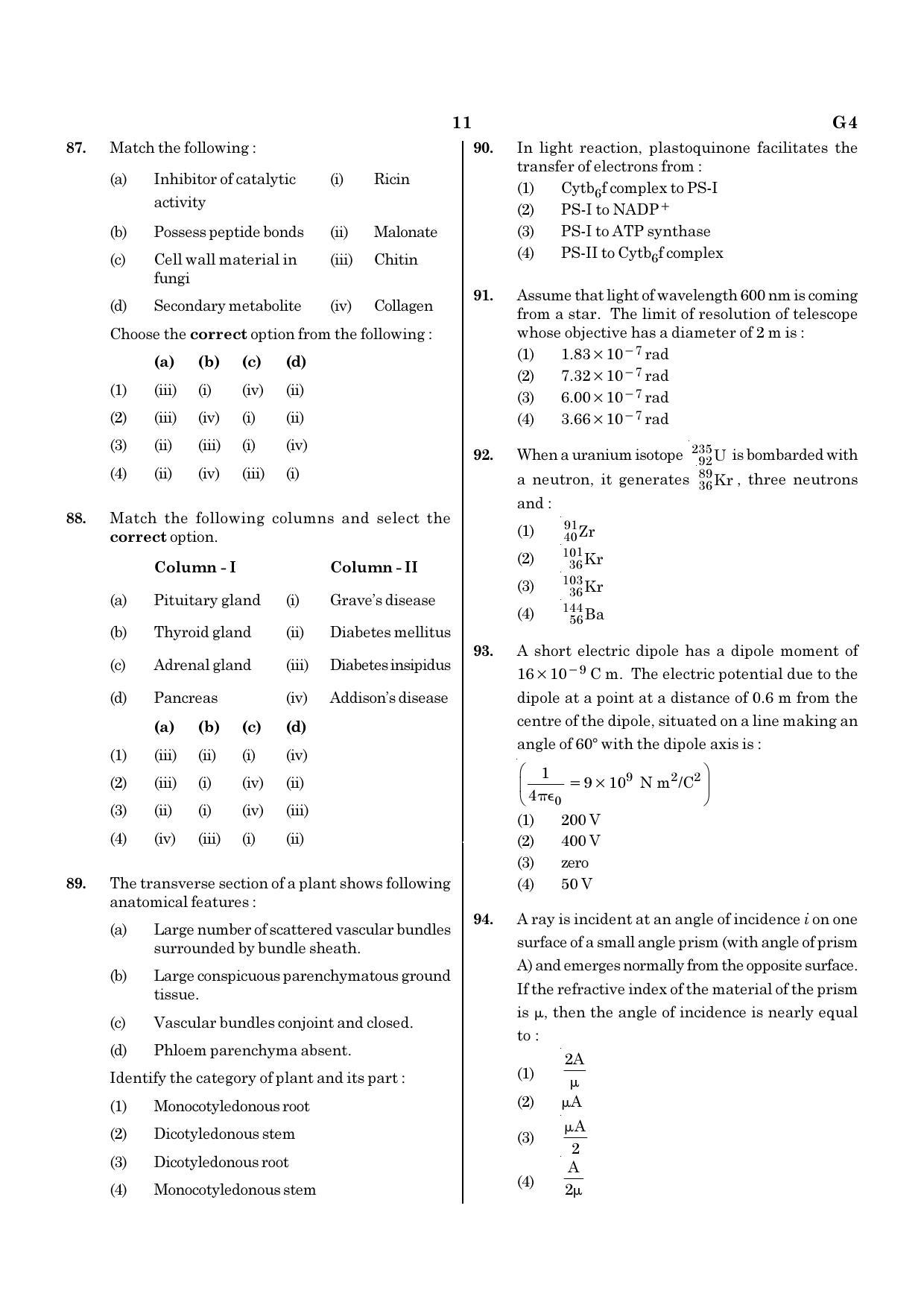 NEET G4 2020 Question Paper - Page 11