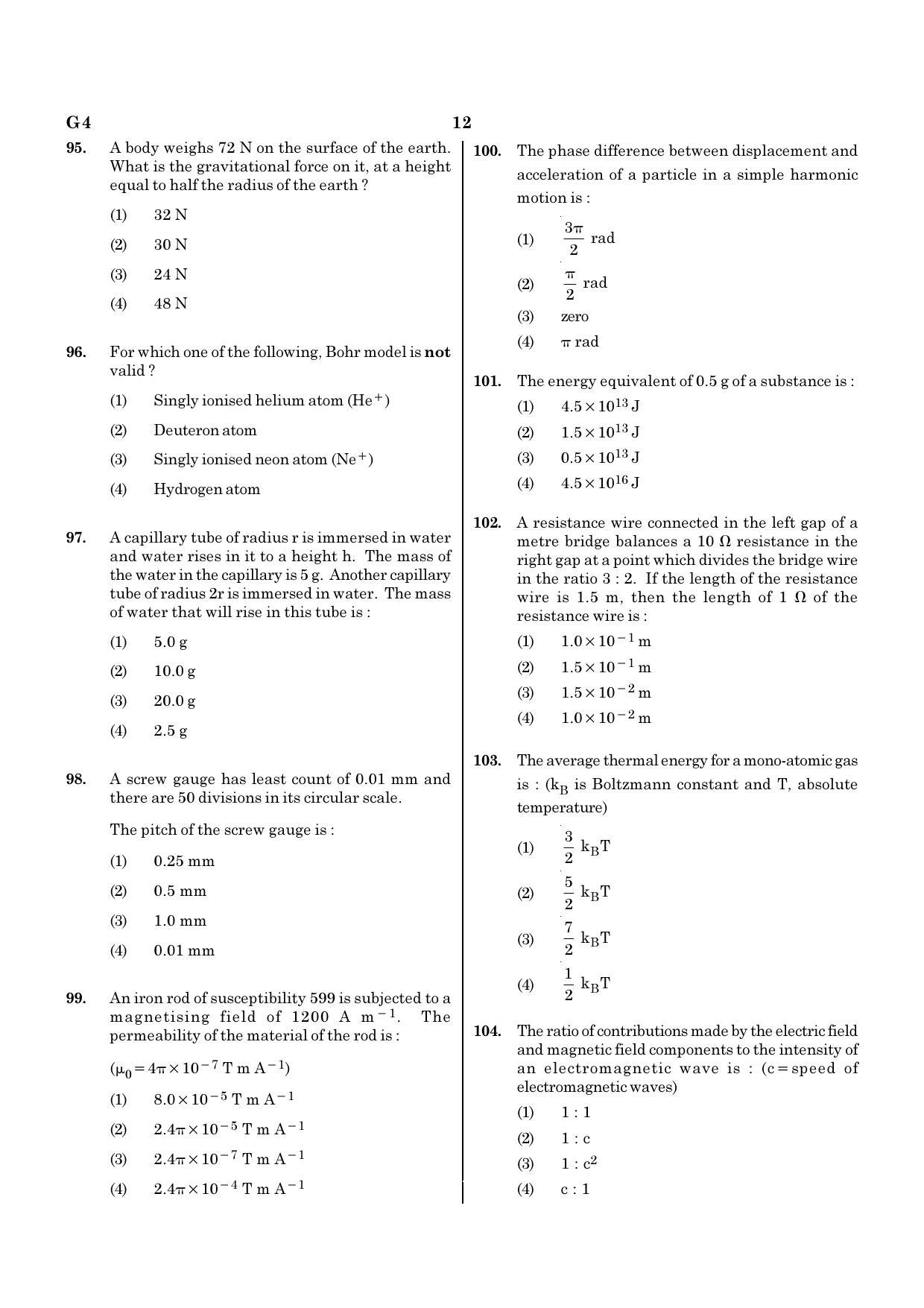 NEET G4 2020 Question Paper - Page 12